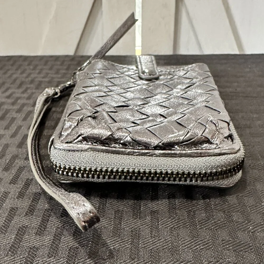Elliott Lucca Pewter Woven Leather Wristlet Wallet